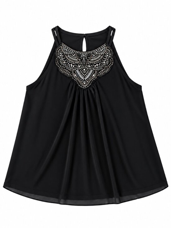 WHBM Tops - WHBM Black Embellished Beaded Halter Top – Size M